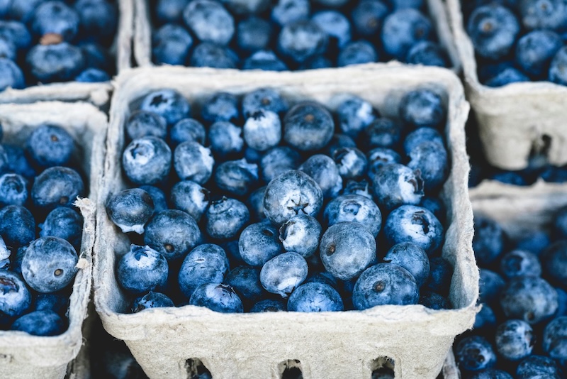 blueberries stacked in carton boxes